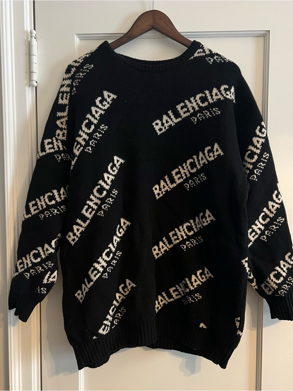 Balenciaga Black & White All-Over Logo Crewneck Sweater